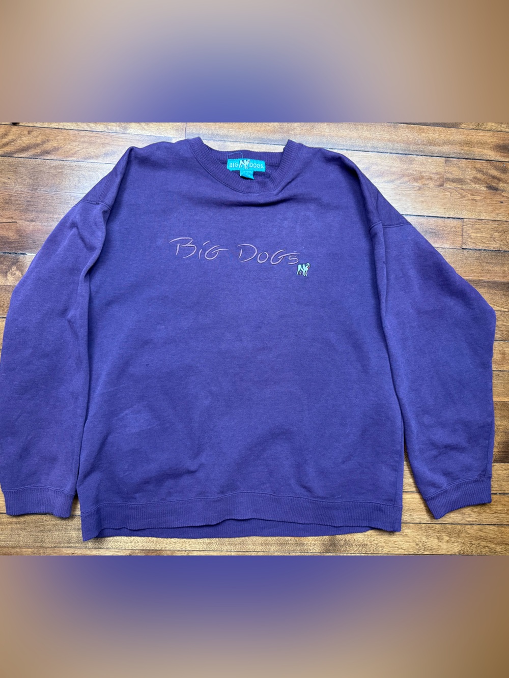 Vintage 1990s Purple "Big Dogs" Embroidered Cotton Crewneck Oversized XL